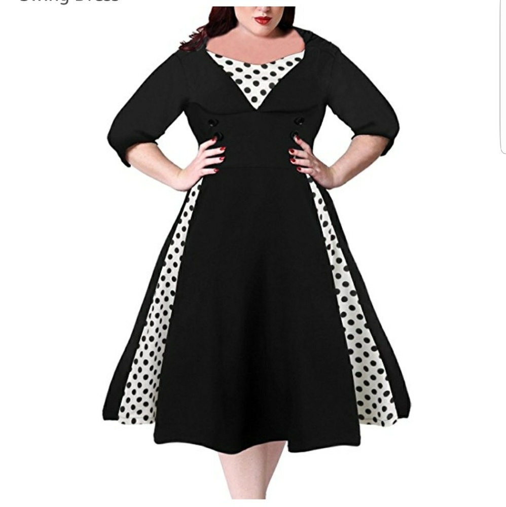 Women's 1/2 Sleeve Vintage Pinup Style Swing Dress